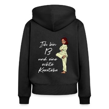 Ich bin 13 - Mädchen Karate - Frauen Premium Bio Zip Hoodie - Schwarz - Hinten - Julia (174cm)