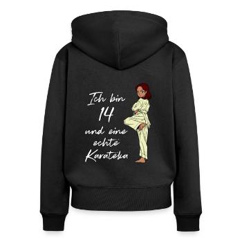 Ich bin 14 - Mädchen Karate - Frauen Premium Bio Zip Hoodie - Schwarz - Hinten - Julia (174cm)