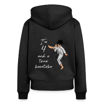 J’ai 4 ans - Karaté garçon - Sweat à capuche zippé Premium bio Femme - noir - Dos - Julia (174cm)