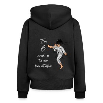 J’ai 6 ans - Garçon Karaté - Sweat à capuche zippé Premium bio Femme - noir - Dos - Julia (174cm)