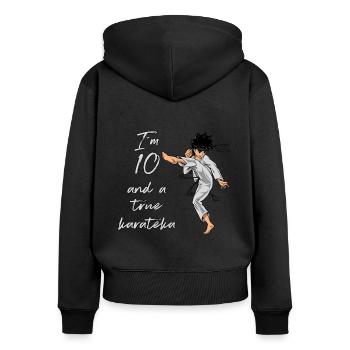 J’ai 10 ans - Karaté garçons - Sweat à capuche zippé Premium bio Femme - noir - Dos - Julia (174cm)