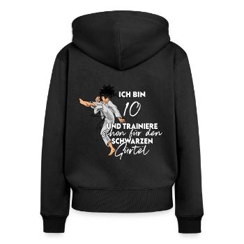Ich bin 10 - Jungen Karate - Frauen Premium Bio Zip Hoodie - Schwarz - Hinten - Julia (174cm)