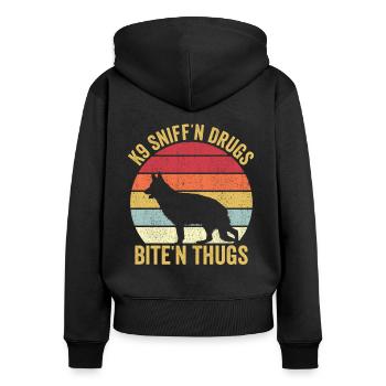 Polizist Polizeihund Vintage - Frauen Premium Bio Zip Hoodie - Schwarz - Hinten - Julia (174cm)