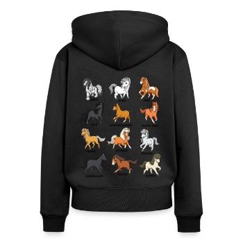Viele Pferderassen - Cartoon Kawaii Pferde - Frauen Premium Bio Zip Hoodie - Schwarz - Hinten - Julia (174cm)