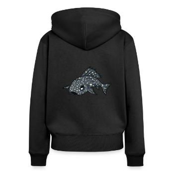 Poisson-chat kawaii - Sweat à capuche zippé Premium bio Femme - noir - Dos - Julia (174cm)