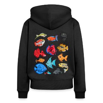 Verschiedene Zierfische - Aquaristik - Frauen Premium Bio Zip Hoodie - Schwarz - Hinten - Julia (174cm)