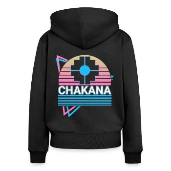 Chakana Inka Kreuz Retro - Frauen Premium Bio Zip Hoodie - Schwarz - Hinten - Julia (174cm)