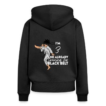 Ich bin 3 - Jungen Karate - Frauen Premium Bio Zip Hoodie - Schwarz - Hinten - Julia (174cm)