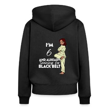 J’ai 6 ans - Karaté fille - Sweat à capuche zippé Premium bio Femme - noir - Dos - Julia (174cm)