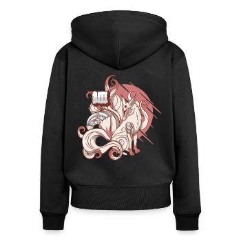 Cyborg Kitsune Neunschwänziger Fuchs Cyber-Ästheti - Frauen Premium Bio Zip Hoodie - Schwarz - Hinten - Julia (174cm)