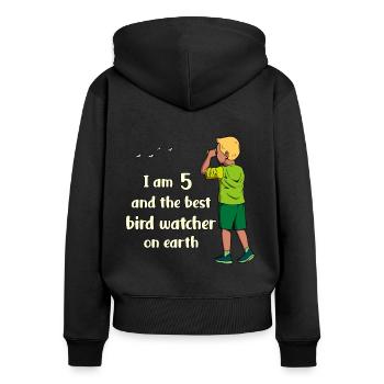 I'm 5 - Boy Bird Watching - Women's Premium Organic Zip Hoodie - black - Back - Julia (174cm)