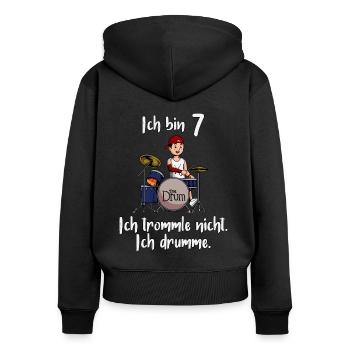 Ich bin 7 - Jungen Schlagzeuger - Frauen Premium Bio Zip Hoodie - Schwarz - Hinten - Julia (174cm)