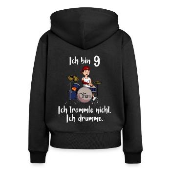 Ich bin 9 - Jungen Schlagzeuger - Frauen Premium Bio Zip Hoodie - Schwarz - Hinten - Julia (174cm)