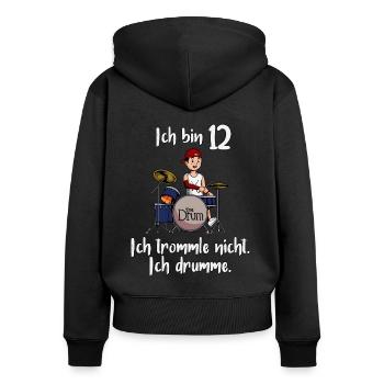Ich bin 12 - Jungen Schlagzeuger - Frauen Premium Bio Zip Hoodie - Schwarz - Hinten - Julia (174cm)