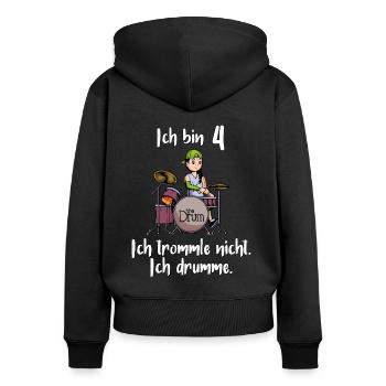 Ich bin 4 - Mädchen Schlagzeuger - Frauen Premium Bio Zip Hoodie - Schwarz - Hinten - Julia (174cm)