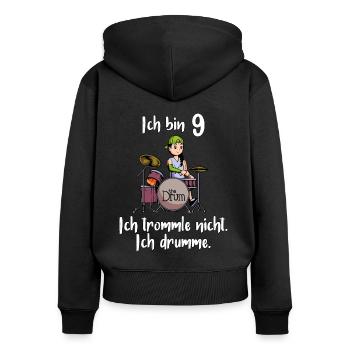 Ich bin 9 - Mädchen Schlagzeuger - Frauen Premium Bio Zip Hoodie - Schwarz - Hinten - Julia (174cm)