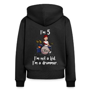 Ich bin 5 - Jungen Schlagzeuger - Frauen Premium Bio Zip Hoodie - Schwarz - Hinten - Julia (174cm)