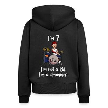 Ich bin 7 - Jungen Schlagzeuger - Frauen Premium Bio Zip Hoodie - Schwarz - Hinten - Julia (174cm)