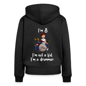 Ich bin 8 - Jungen Schlagzeuger - Frauen Premium Bio Zip Hoodie - Schwarz - Hinten - Julia (174cm)