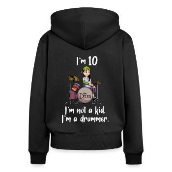 Ich bin 10 - Mädchen Schlagzeuger - Frauen Premium Bio Zip Hoodie - Schwarz - Hinten - Julia (174cm)