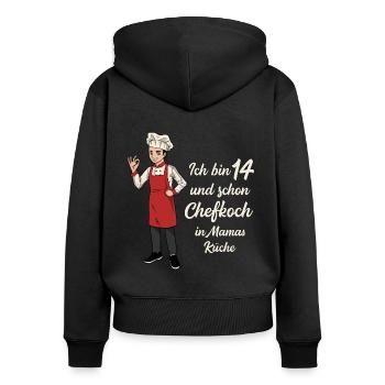 Ich bin 14 - Jungen Koch - Frauen Premium Bio Zip Hoodie - Schwarz - Hinten - Julia (174cm)