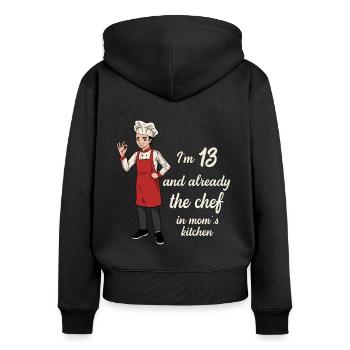 Ich bin 13 - Jungen Koch - Frauen Premium Bio Zip Hoodie - Schwarz - Hinten - Julia (174cm)