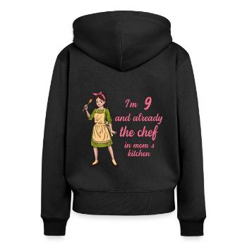 Ich bin 9 - Mädchen Koch - Frauen Premium Bio Zip Hoodie - Schwarz - Hinten - Julia (174cm)