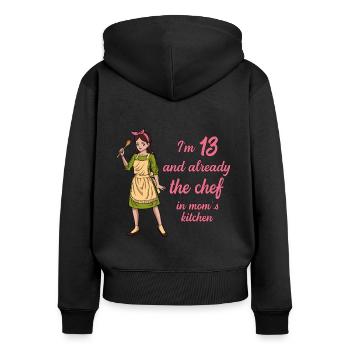 Ich bin 13 - Mädchen Koch - Frauen Premium Bio Zip Hoodie - Schwarz - Hinten - Julia (174cm)