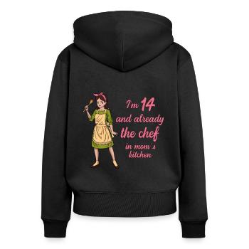 J’ai 14 ans - Girl Chef - Sweat à capuche zippé Premium bio Femme - noir - Dos - Julia (174cm)