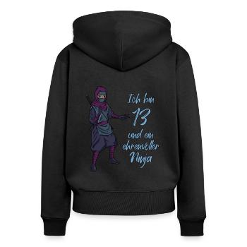 Ich bin 13 - Jungen Ninja - Frauen Premium Bio Zip Hoodie - Schwarz - Hinten - Julia (174cm)