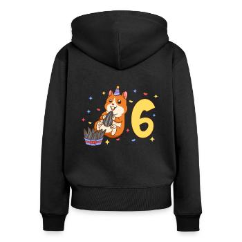 Avec hamster - anniversaire des enfants 6 ans - Sweat à capuche zippé Premium bio Femme - noir - Dos - Julia (174cm)
