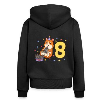 Avec hamster - anniversaire des enfants 8 ans - Sweat à capuche zippé Premium bio Femme - noir - Dos - Julia (174cm)