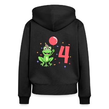 Mit Frosch - Kinder Geburtstag 4 Jahre - Frauen Premium Bio Zip Hoodie - Schwarz - Hinten - Julia (174cm)