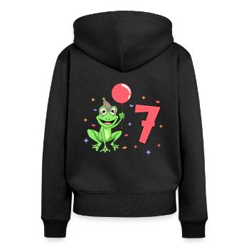 Mit Frosch - Kinder Geburtstag 7 Jahre - Frauen Premium Bio Zip Hoodie - Schwarz - Hinten - Julia (174cm)
