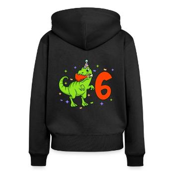 Mit TREX - Jungs Geburtstag 6 Jahre - Frauen Premium Bio Zip Hoodie - Schwarz - Hinten - Julia (174cm)