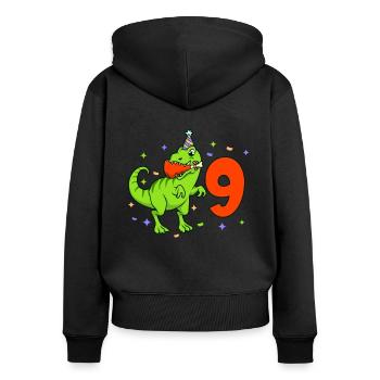 Mit TREX - Jungs Geburtstag 9 Jahre - Frauen Premium Bio Zip Hoodie - Schwarz - Hinten - Julia (174cm)