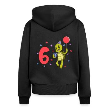 Avec tortue - anniversaire des enfants 6 ans - Sweat à capuche zippé Premium bio Femme - noir - Dos - Julia (174cm)