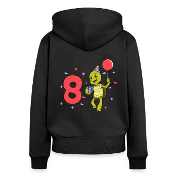 Avec tortue - anniversaire des enfants 8 ans - Sweat à capuche zippé Premium bio Femme - noir - Dos - Julia (174cm)