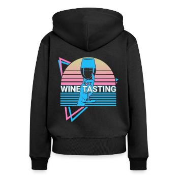 Weinverkostung Weinverkoster Retro - Frauen Premium Bio Zip Hoodie - Schwarz - Hinten - Julia (174cm)