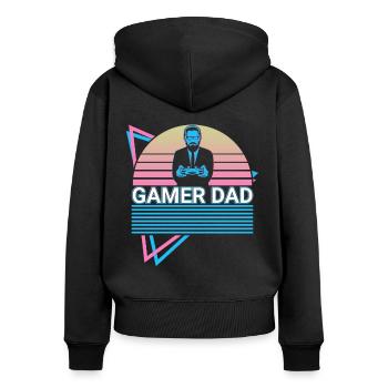 Gamer Papa Rétro - Sweat à capuche zippé Premium bio Femme - noir - Dos - Julia (174cm)