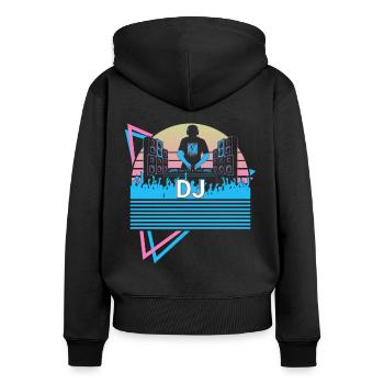 Dj Disc Jockey Retro - Frauen Premium Bio Zip Hoodie - Schwarz - Hinten - Julia (174cm)