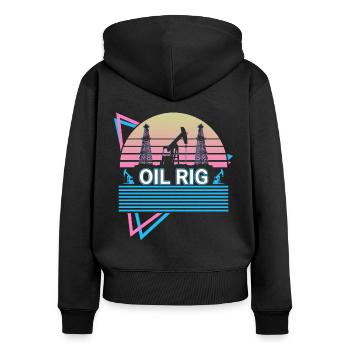 Ölplattform Retro - Frauen Premium Bio Zip Hoodie - Schwarz - Hinten - Julia (174cm)