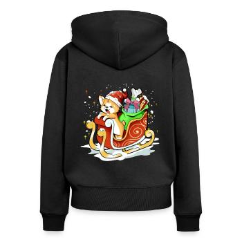 Schlittenfahrt im Schnee - Corgi Weihnachten - Frauen Premium Bio Zip Hoodie - Schwarz - Hinten - Julia (174cm)