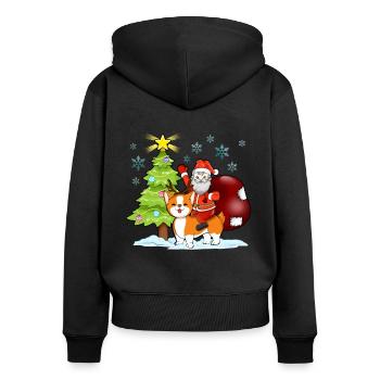 Weihnachtsmann reitet Corgi Weihnachten - Frauen Premium Bio Zip Hoodie - Schwarz - Hinten - Julia (174cm)