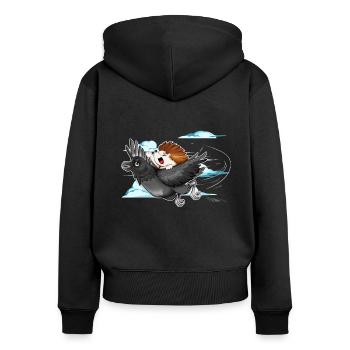 Hedgehog flies on raven - Women's Premium Organic Zip Hoodie - black - Back - Julia (174cm)