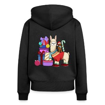 Mit Lebkuchenmann - Lama Weihnachten - Frauen Premium Bio Zip Hoodie - Schwarz - Hinten - Julia (174cm)