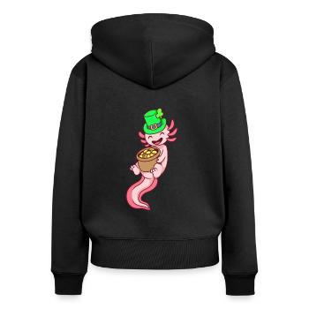 Axolotl Leprechaun - St Patrick’s Axolotl - Sweat à capuche zippé Premium bio Femme - noir - Dos - Julia (174cm)