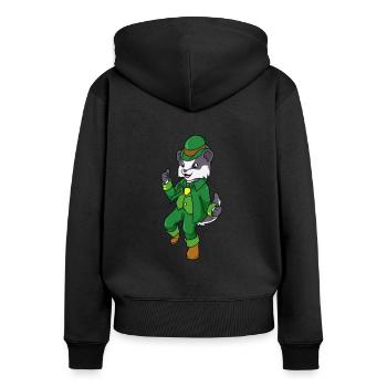 Dachs Leprechaun - St Patricks Dachs - Frauen Premium Bio Zip Hoodie - Schwarz - Hinten - Julia (174cm)