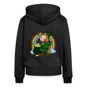Licorne Leprechaun - Licorne de St Patrick - Sweat à capuche zippé Premium bio Femme - noir - Dos - Julia (174cm)