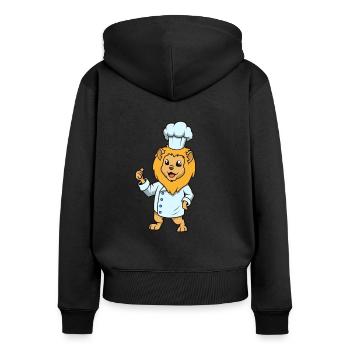 Cartoon Löwe Koch - Frauen Premium Bio Zip Hoodie - Schwarz - Hinten - Julia (174cm)